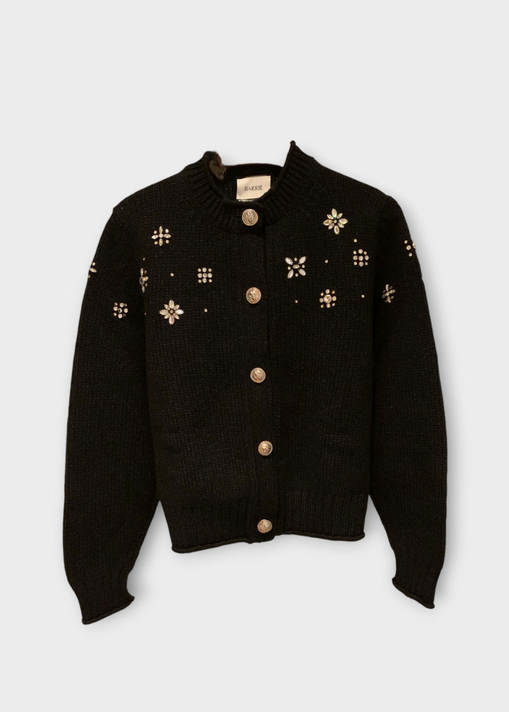 Barrie Barrie Knitwear, Black, Cashmere Button Up 5 Needles Jewels Cardigan