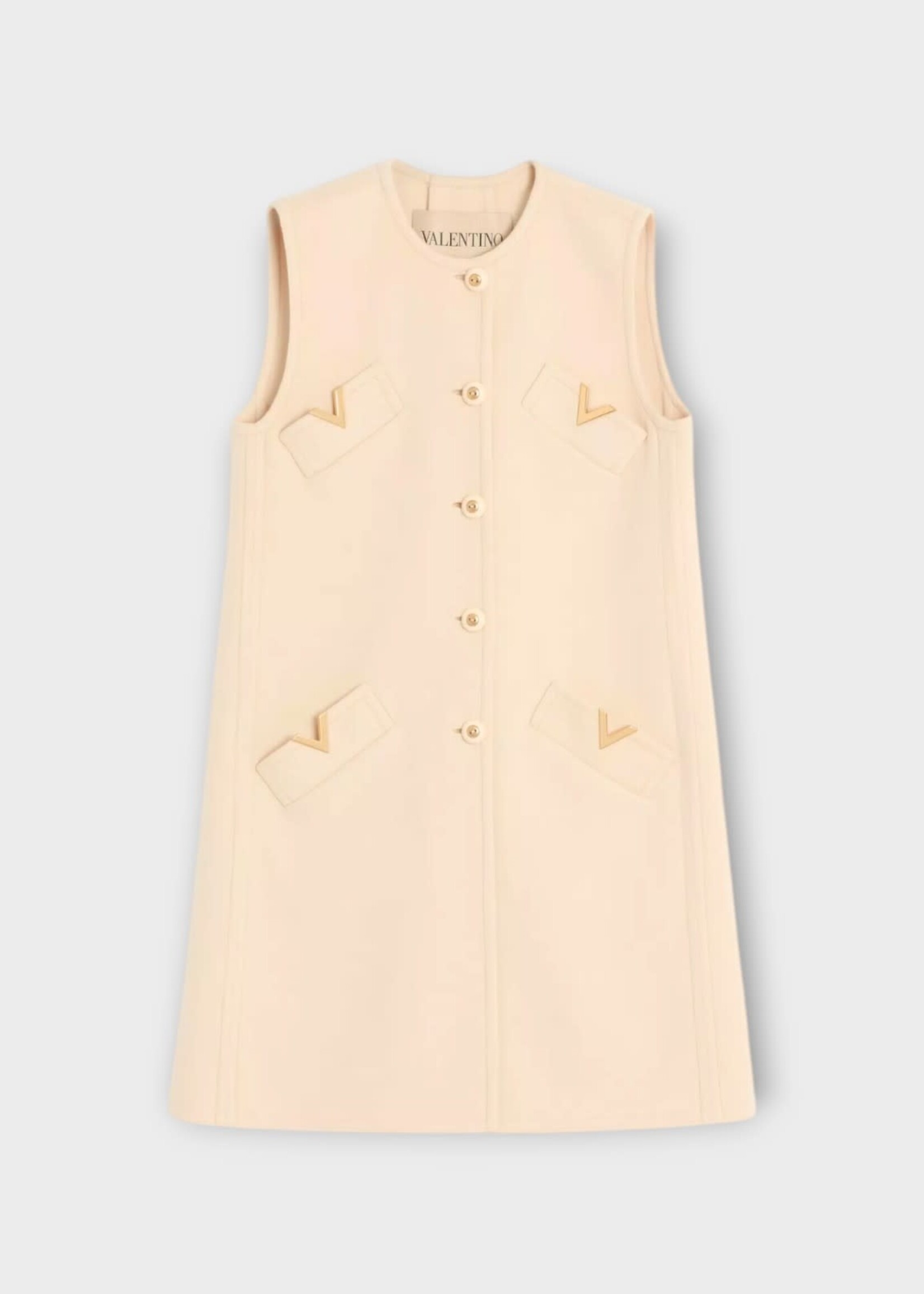 Valentino Valentino Jacket, Beige, Crew Neck Buttoned Solid Compact Drap Gilet In Birch