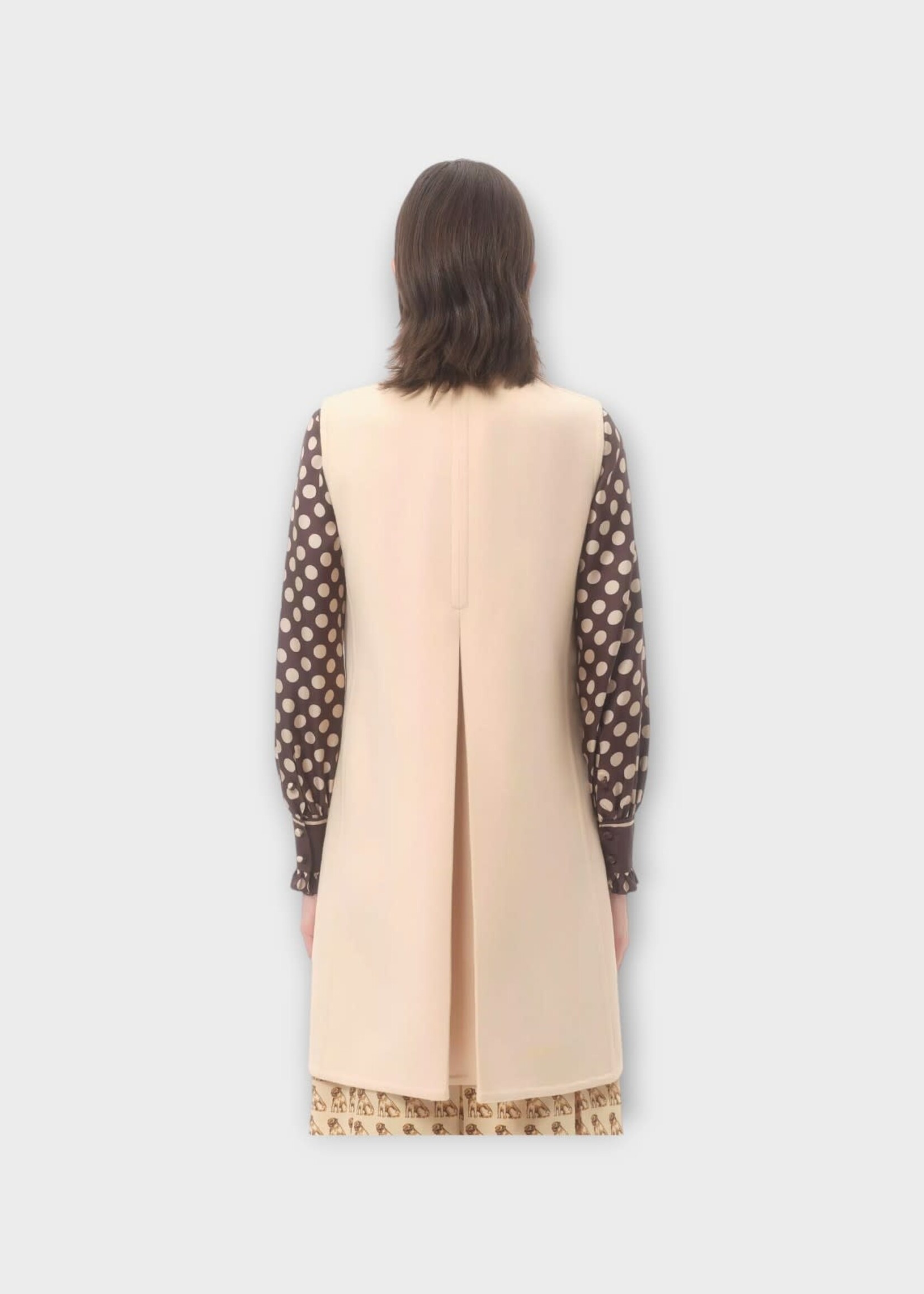 Valentino Valentino Jacket, Beige, Crew Neck Buttoned Solid Compact Drap Gilet In Birch