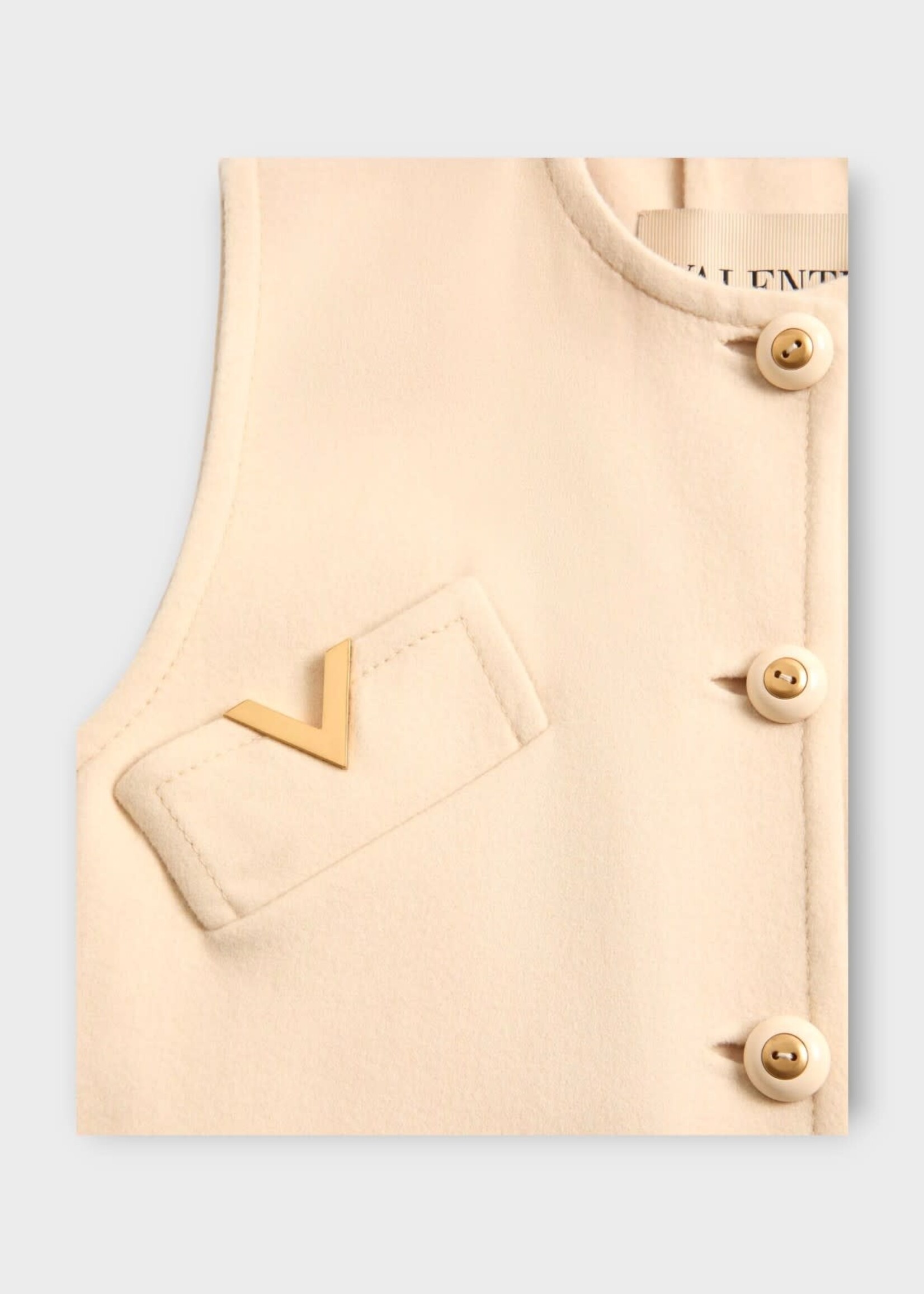 Valentino Valentino Jacket, Beige, Crew Neck Buttoned Solid Compact Drap Gilet In Birch