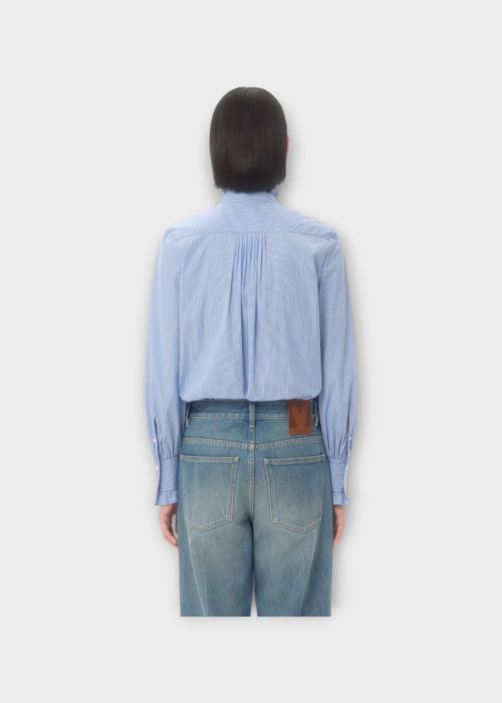 Valentino Valentino Shirt, Multi, Cotton Solid Classic Ruffled Striped Shirt In Iris Lilac & White