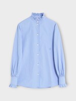 Valentino Valentino Shirt, Multi, Cotton Solid Classic Ruffled Striped Shirt In Iris Lilac & White