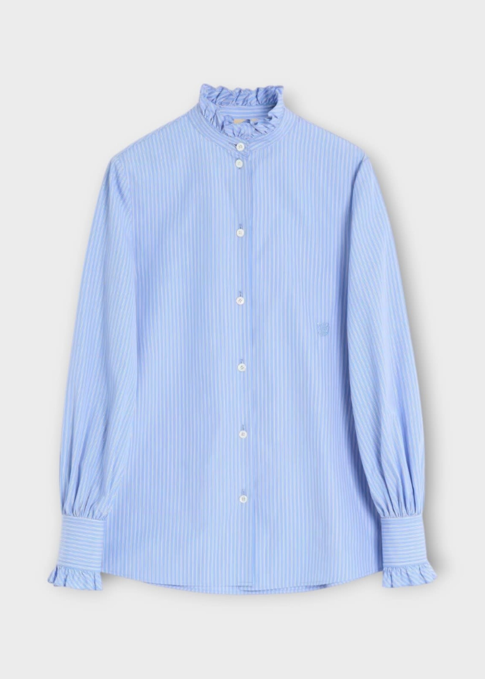 Valentino Valentino Shirt, Multi, Cotton Solid Classic Ruffled Striped Shirt In Iris Lilac & White