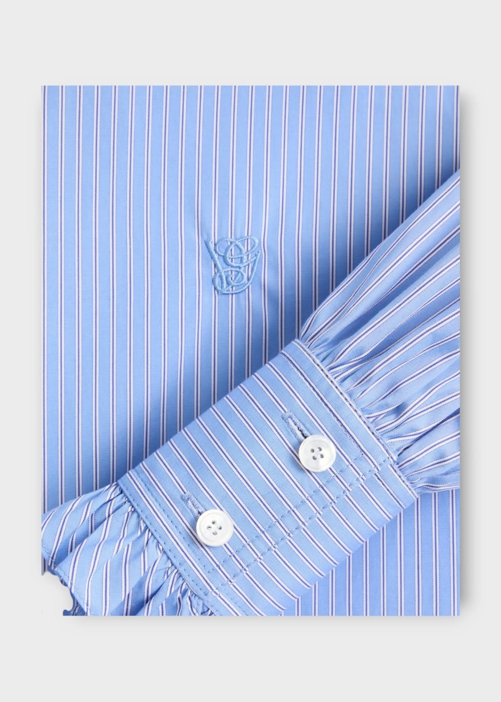 Valentino Valentino Shirt, Multi, Cotton Solid Classic Ruffled Striped Shirt In Iris Lilac & White