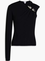 Alaia Alaia Top, Black, Asymmetric One Long Sleeve Silver Jewel Draped Top