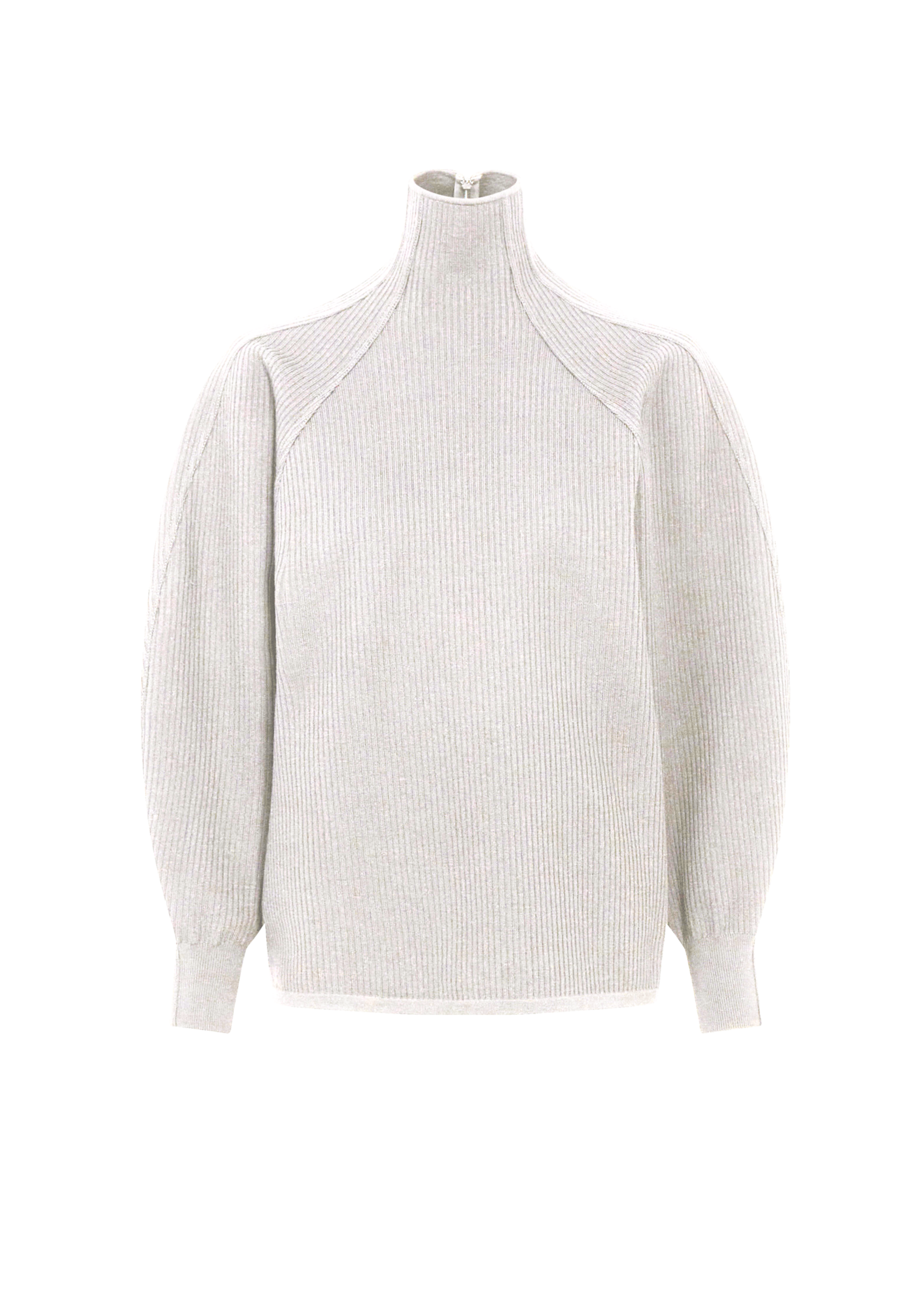 Alaia Alaia Knitwear, White, Wool Mix High Neck Ribbed Jumper In Blanc Naturel w/ Costructed Seams