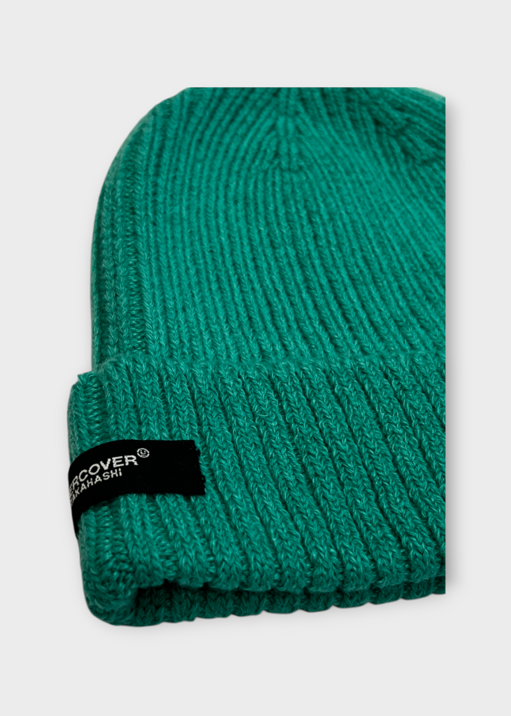 Undercover Undercover Hat, Green, Cotton & Wool Mix Ribbed Beanie in Emerald