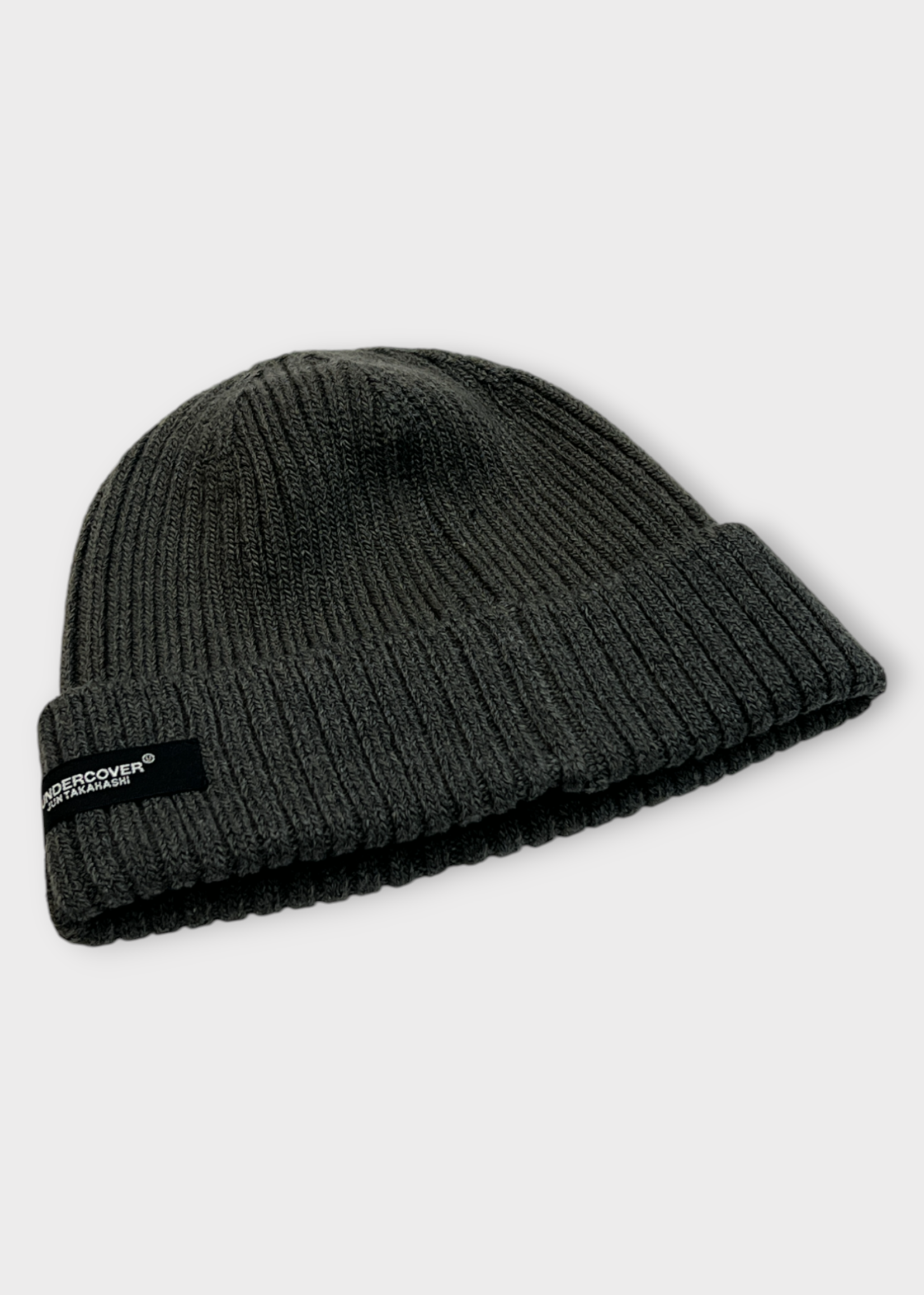 Undercover Undercover Hat, Grey, Cotton & Wool Mix Ribbed Beanie Top in Grey