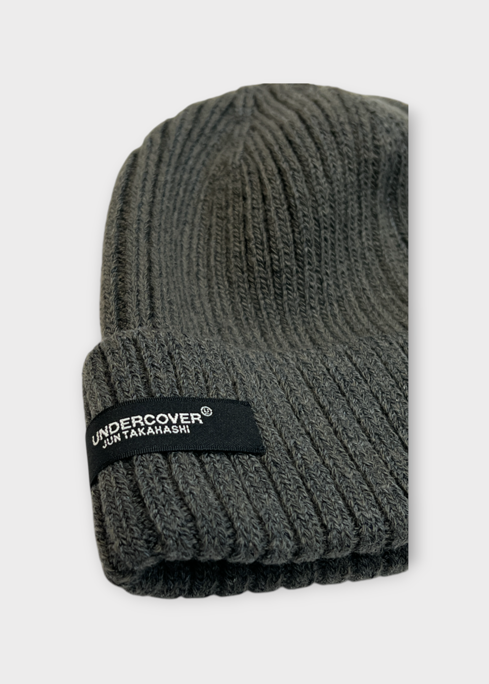 Undercover Undercover Hat, Grey, Cotton & Wool Mix Ribbed Beanie Top in Grey