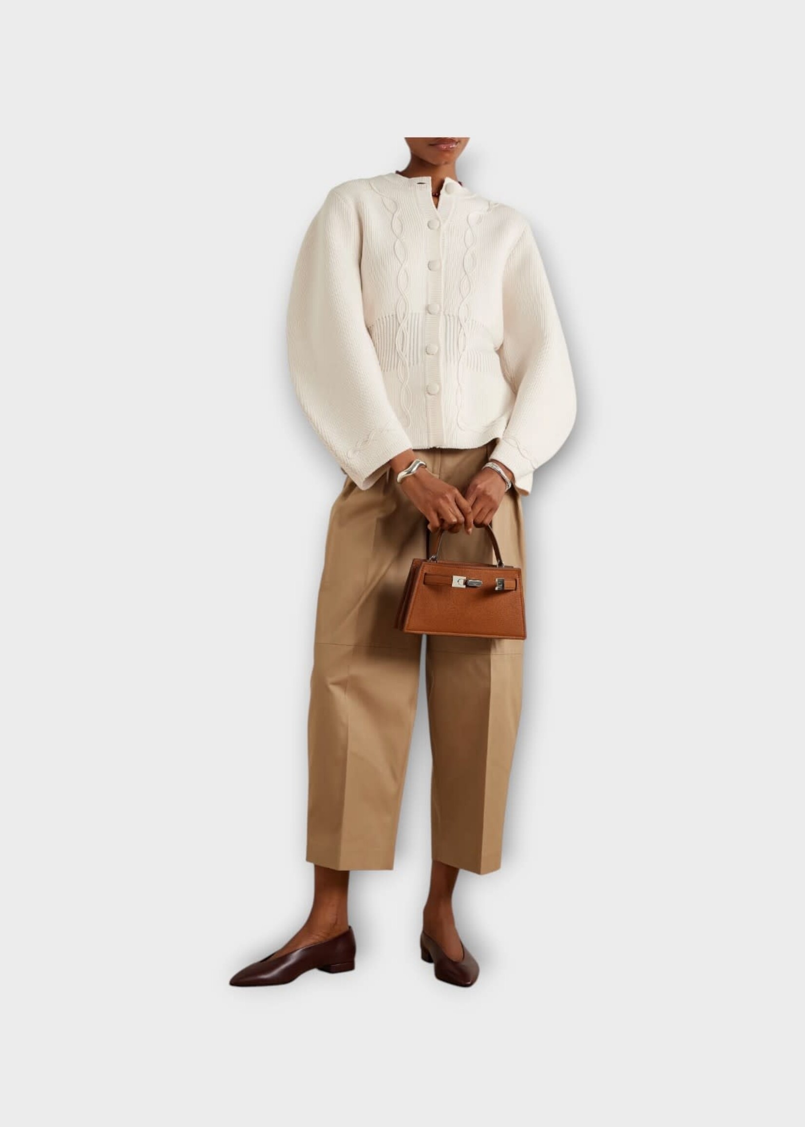 Destree Destree Jacket, Beige, Merino Wool Adrian Round Neck Button Up Cardigan In Ecru