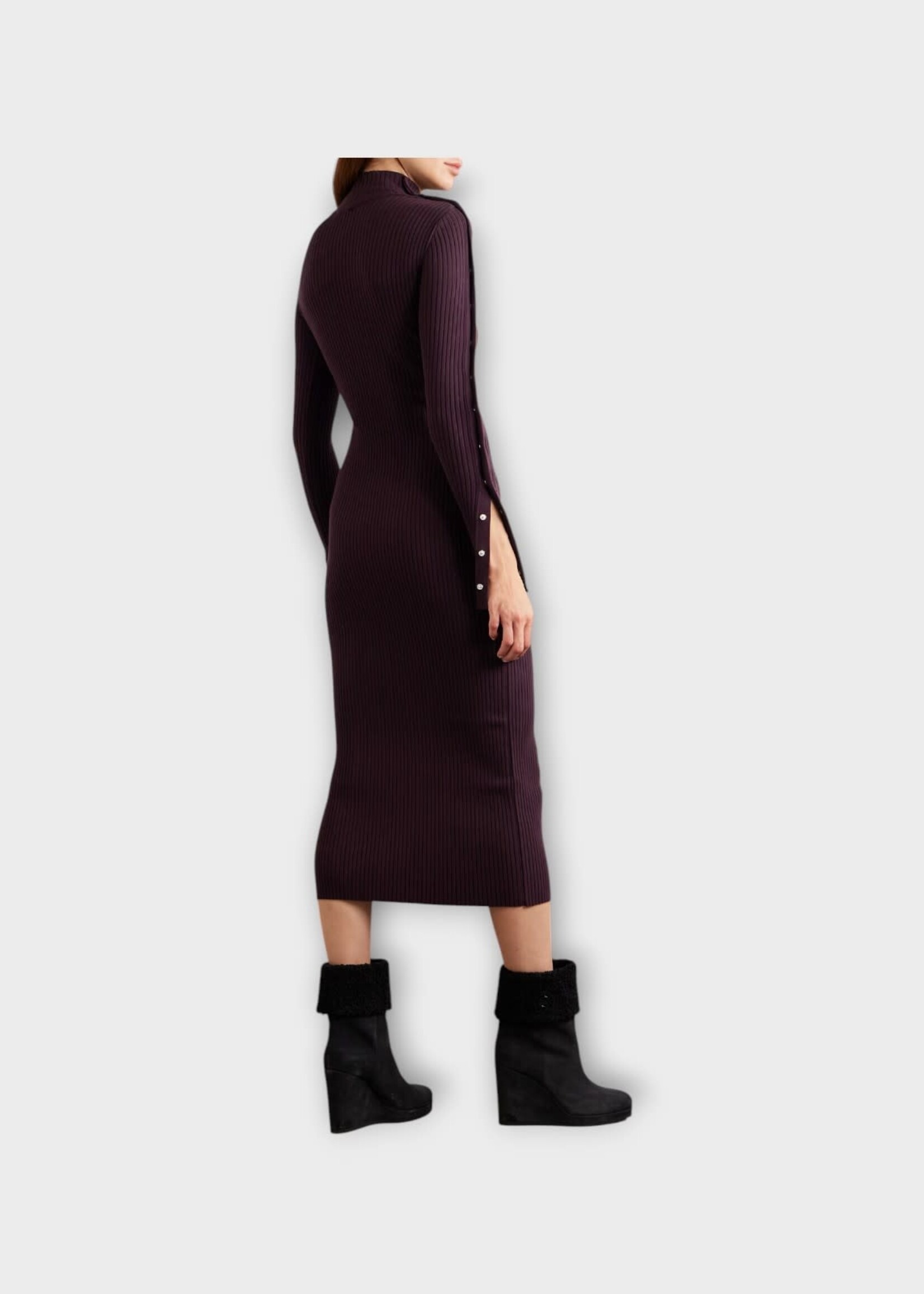Courreges Courreges Dress, Purple, Turtle Neck Long Sleeve Ribbed Knit Long Dress In Burgundy