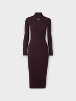 Courreges Courreges Dress, Purple, Turtle Neck Long Sleeve Ribbed Knit Long Dress In Burgundy