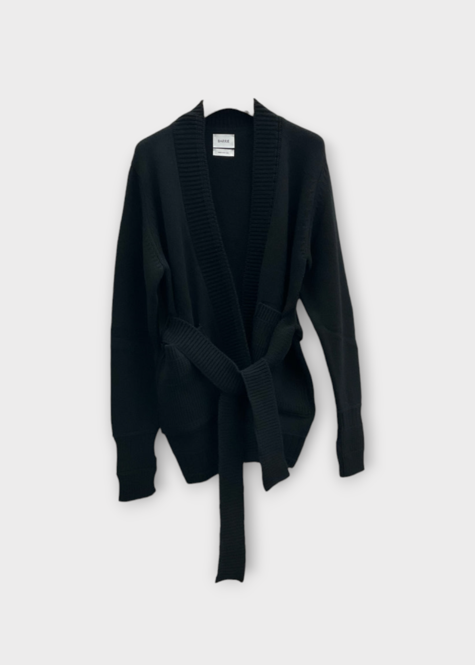 Barrie Barrie Knitwear, Black, Cashmere Open Folded Cardigan w/ Belt & Two Deep Pockets