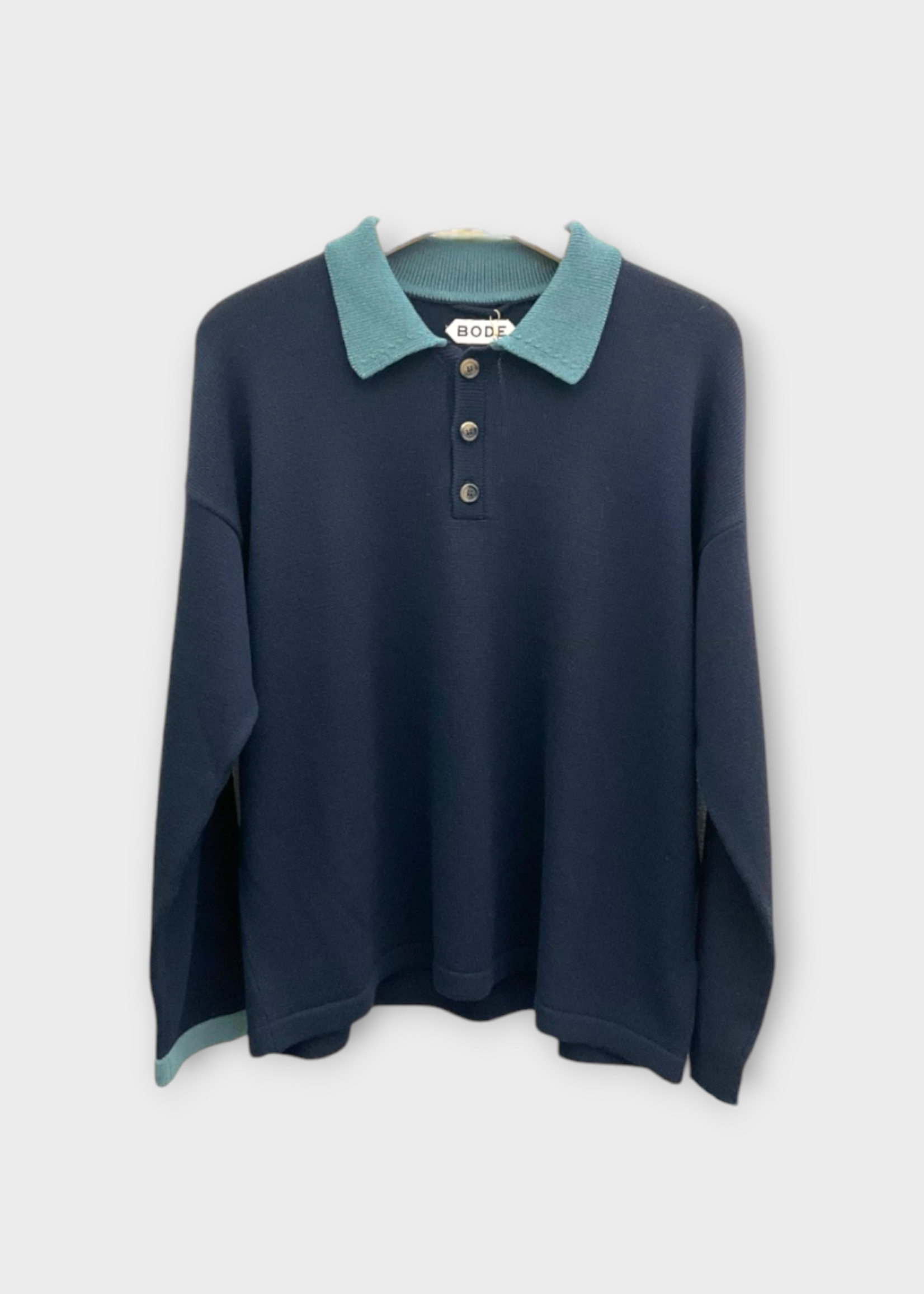 Bode Bode Knitwear, Blue, Duotone Merino Wool Crepe Polo Knit Sweater