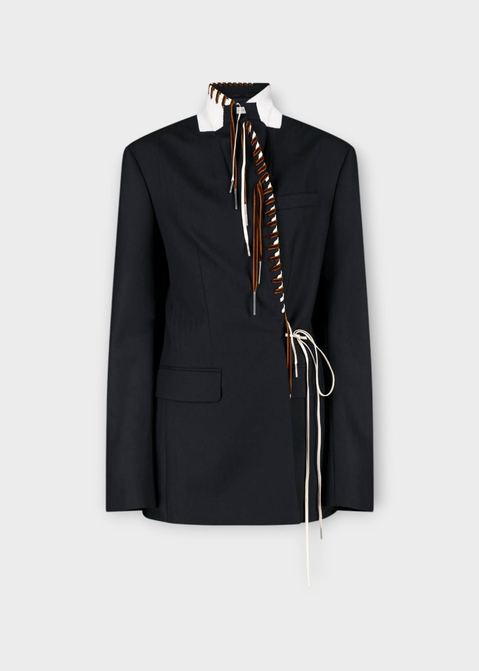 Dries Van Noten Dries Van Noten Jacket, Navy, Baftan High Neck Laces Stripe Blazer