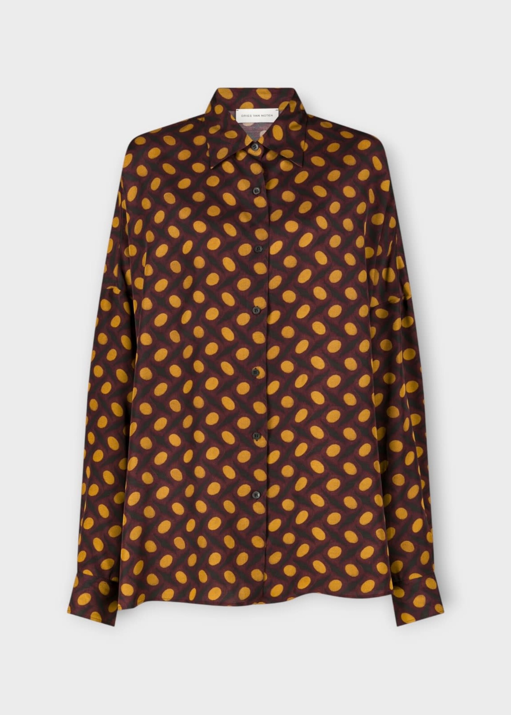 Dries Van Noten Dries Van Noten Shirt, Print, Casia Overised Dotted Shirt In Burgundy & Mustard