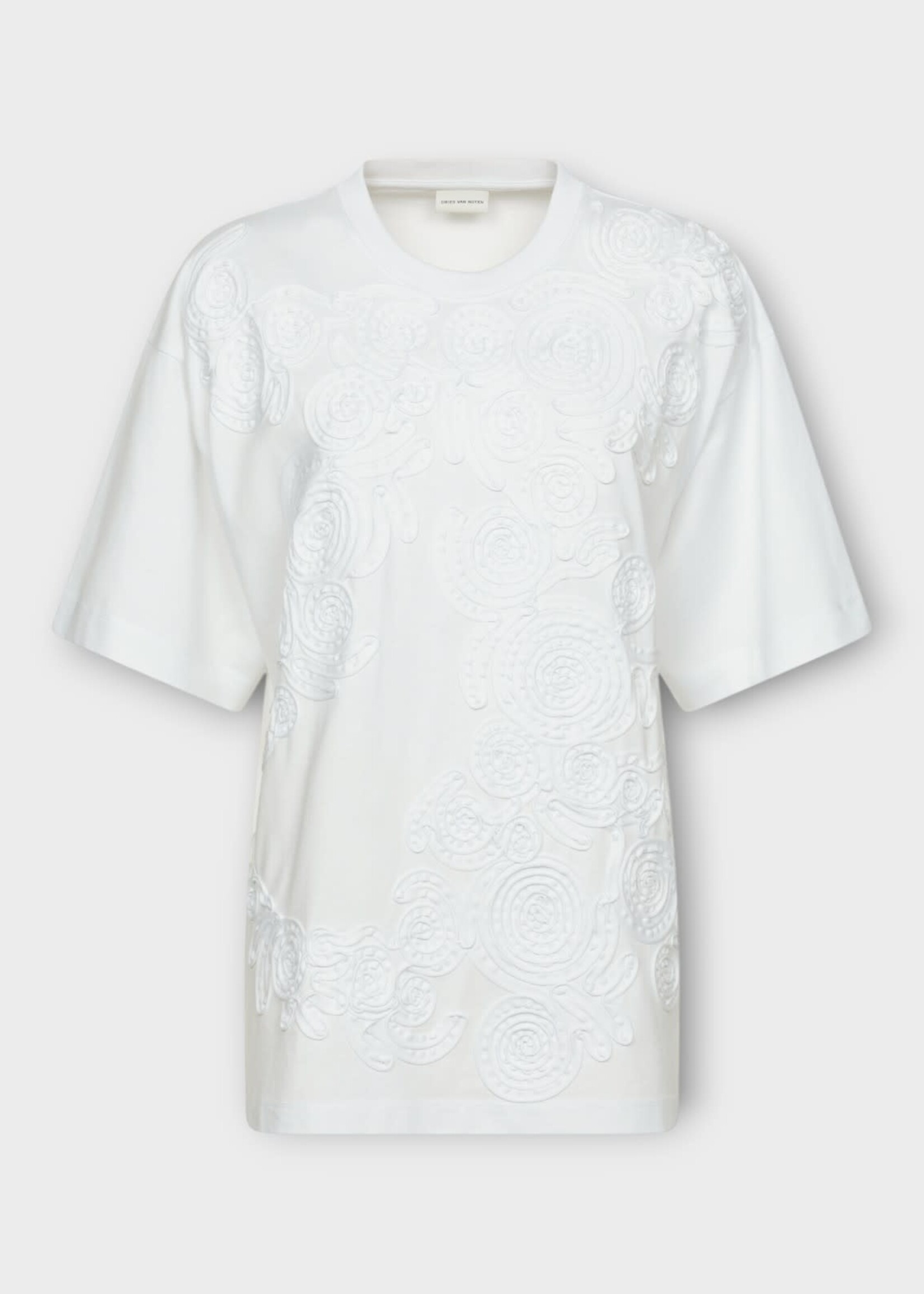 Dries Van Noten Dries Van Noten T-Shirt, White, Hegels Cotton Crew Neck Short Sleeve Embroidered T-Shirt