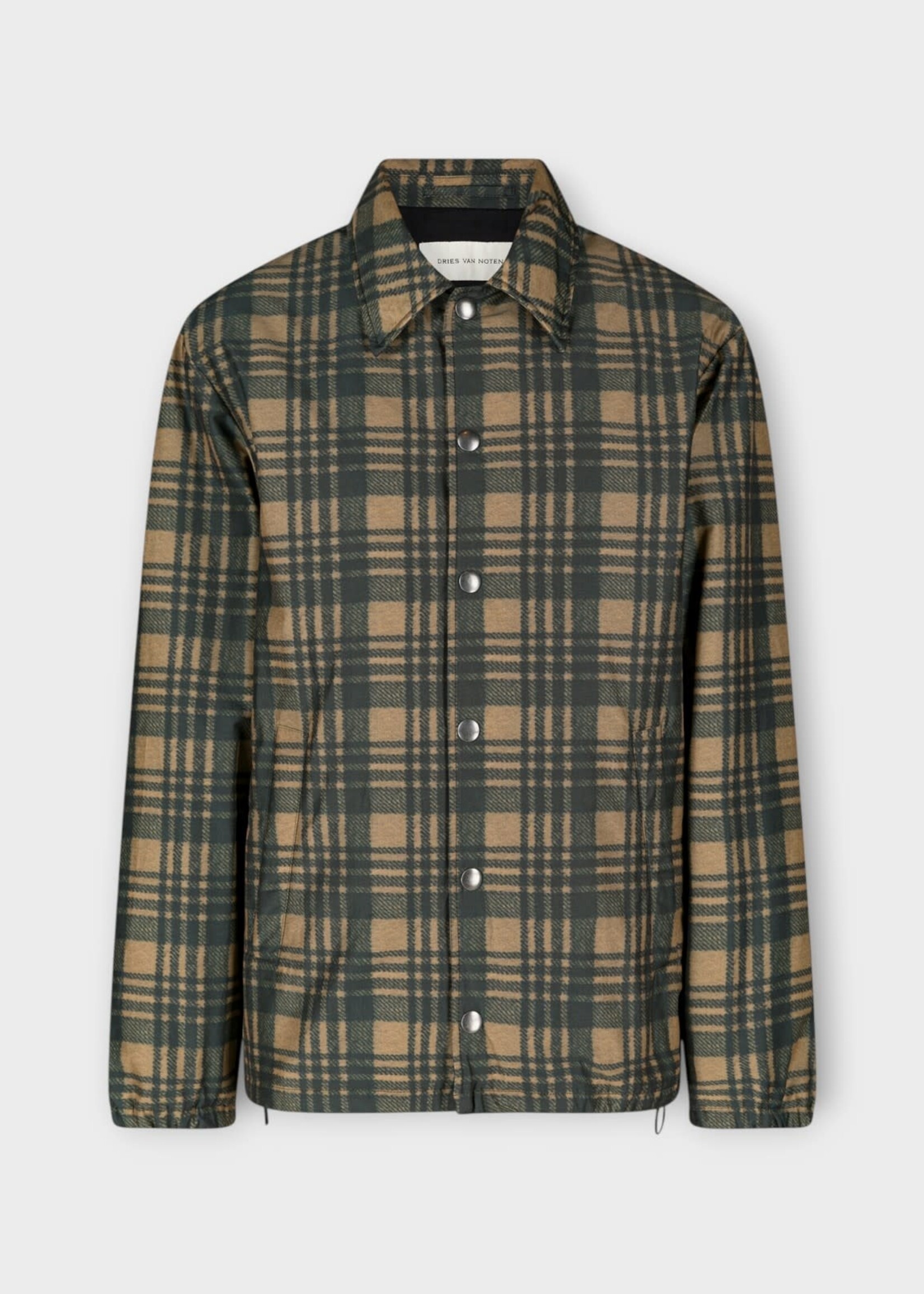 Dries Van Noten Dries Van Noten Jacket, Multi, Vorries Collared Button Up Checked Jacket In Tan & Grey