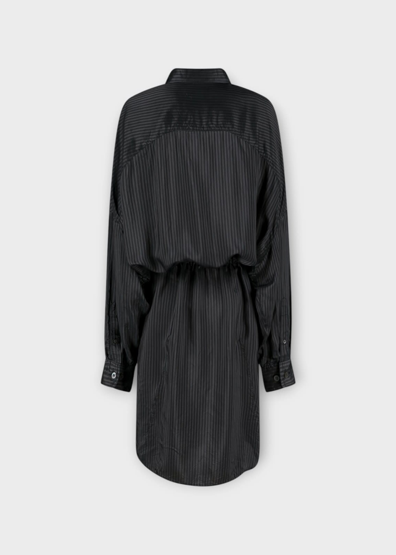 Dries Van Noten Dries Van Noten Dress, Grey, Dindia Collared Button Up Drawstring Stripe Dress