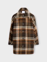 Patou Patou Coat, Print, Collared Buttoned Volume Lock Parka In Brown w/ Autumn Checkerboard Print
