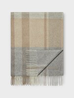Zegna Zegna Scarf, Print, Cashmere Fringed Scarf in Beige w/ Check Print