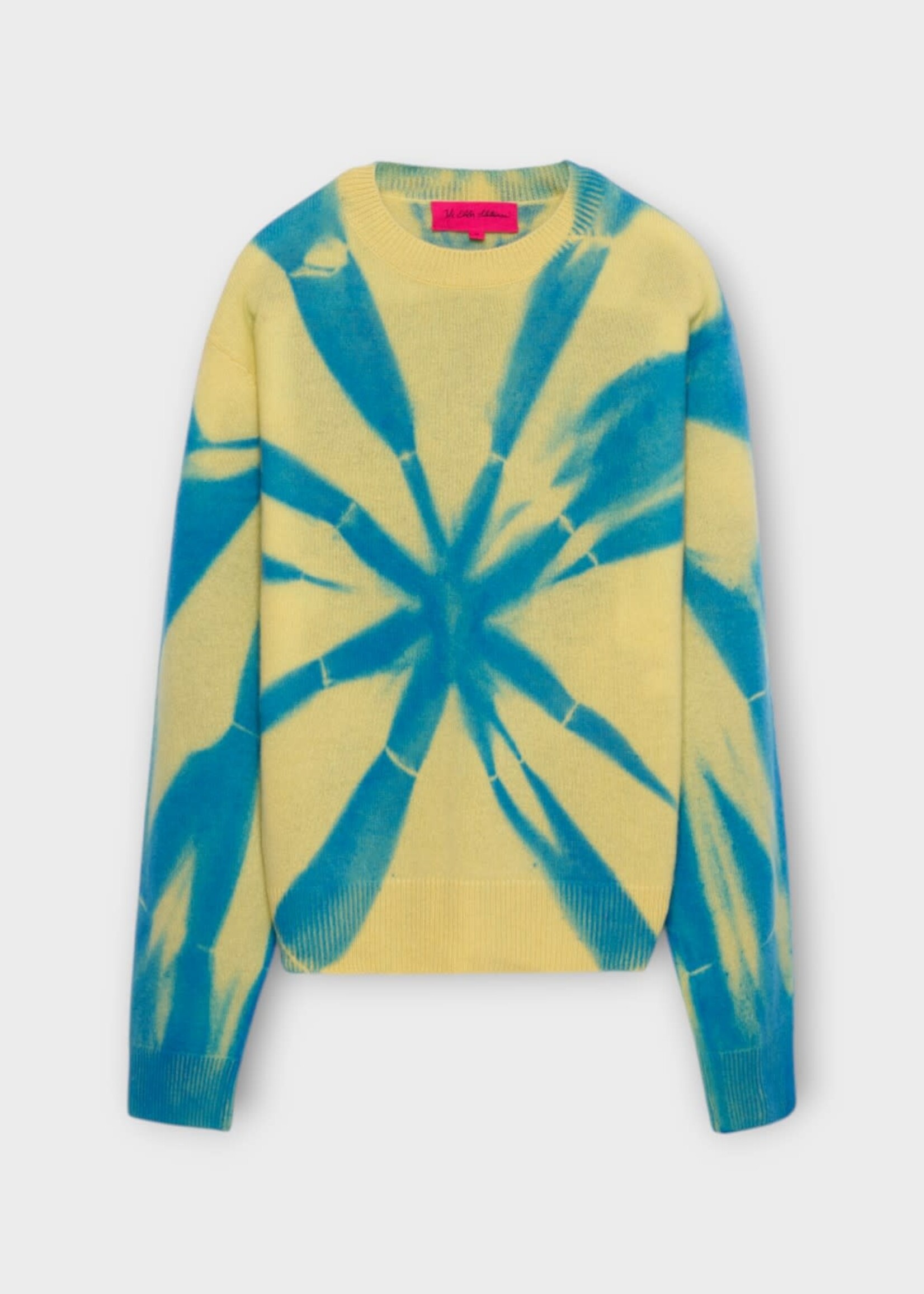 The Elder Statesman The Elder Statesman Knitwear, Multi, Mythic Tranquility Cashmere Crew Neck In Iowa Yellow w/ Azure Motif