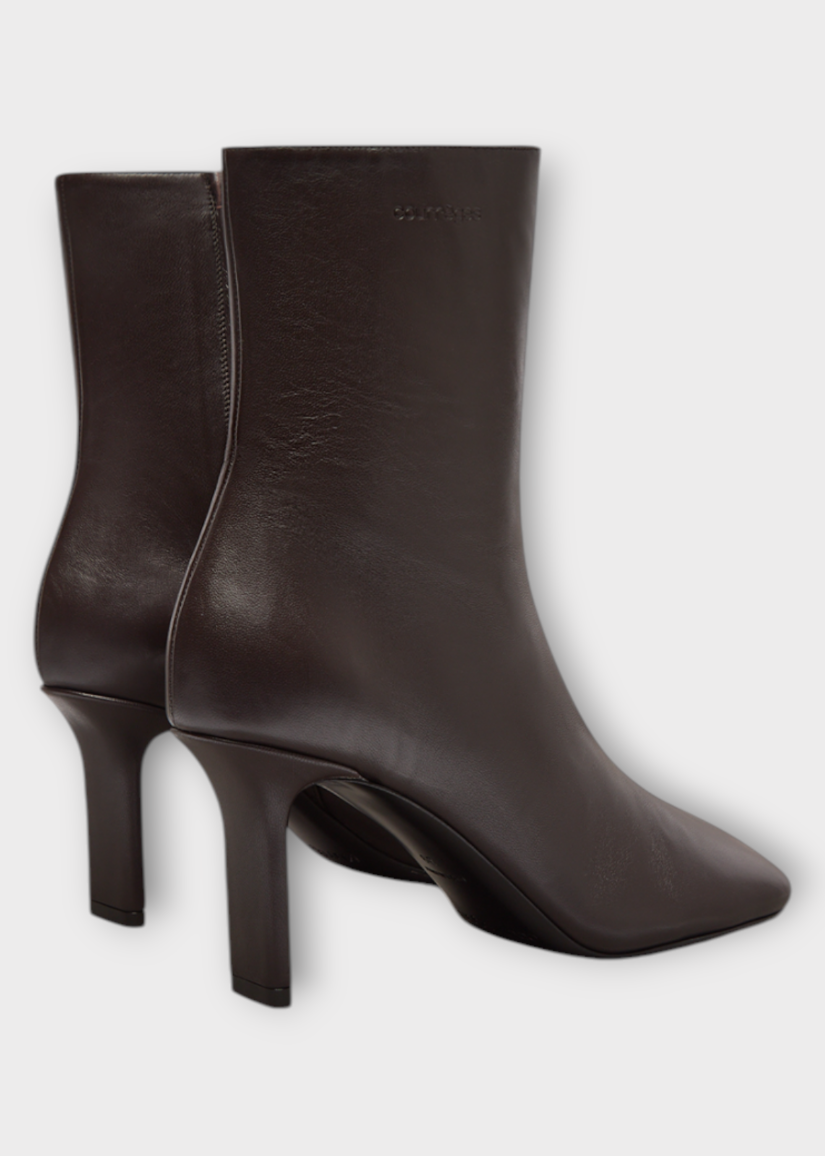 Courreges Courreges Heels, Brown, Nappa Leather Square Toe 80 Ankle Boots In Tapioca