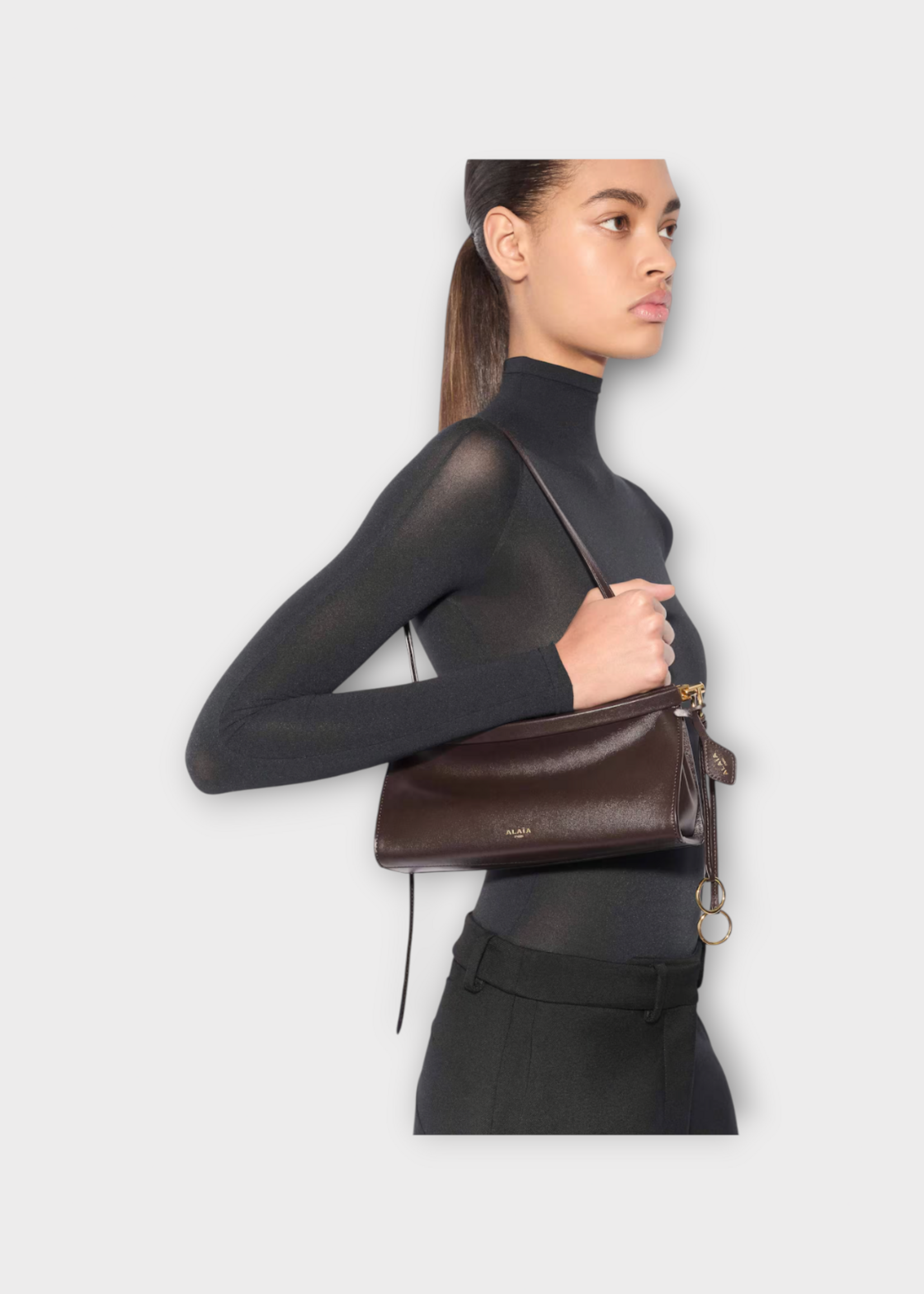 Alaia Alaia Bag, Brown, Le Click East West Small Bag In Marroni