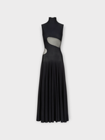 Alaia Alaia Dress, Black, Turtle Neck Sleeveless Fit Flare Dress w/ Sheer Cut Out