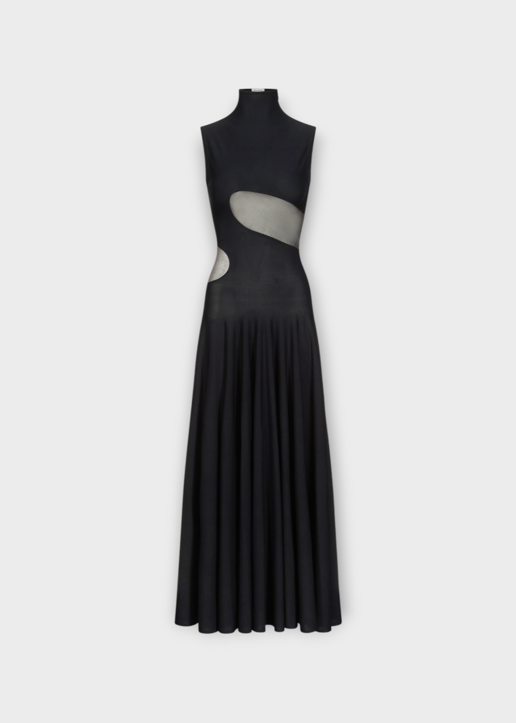 Alaia Alaia Dress, Black, Turtle Neck Sleeveless Fit Flare Dress w/ Sheer Cut Out
