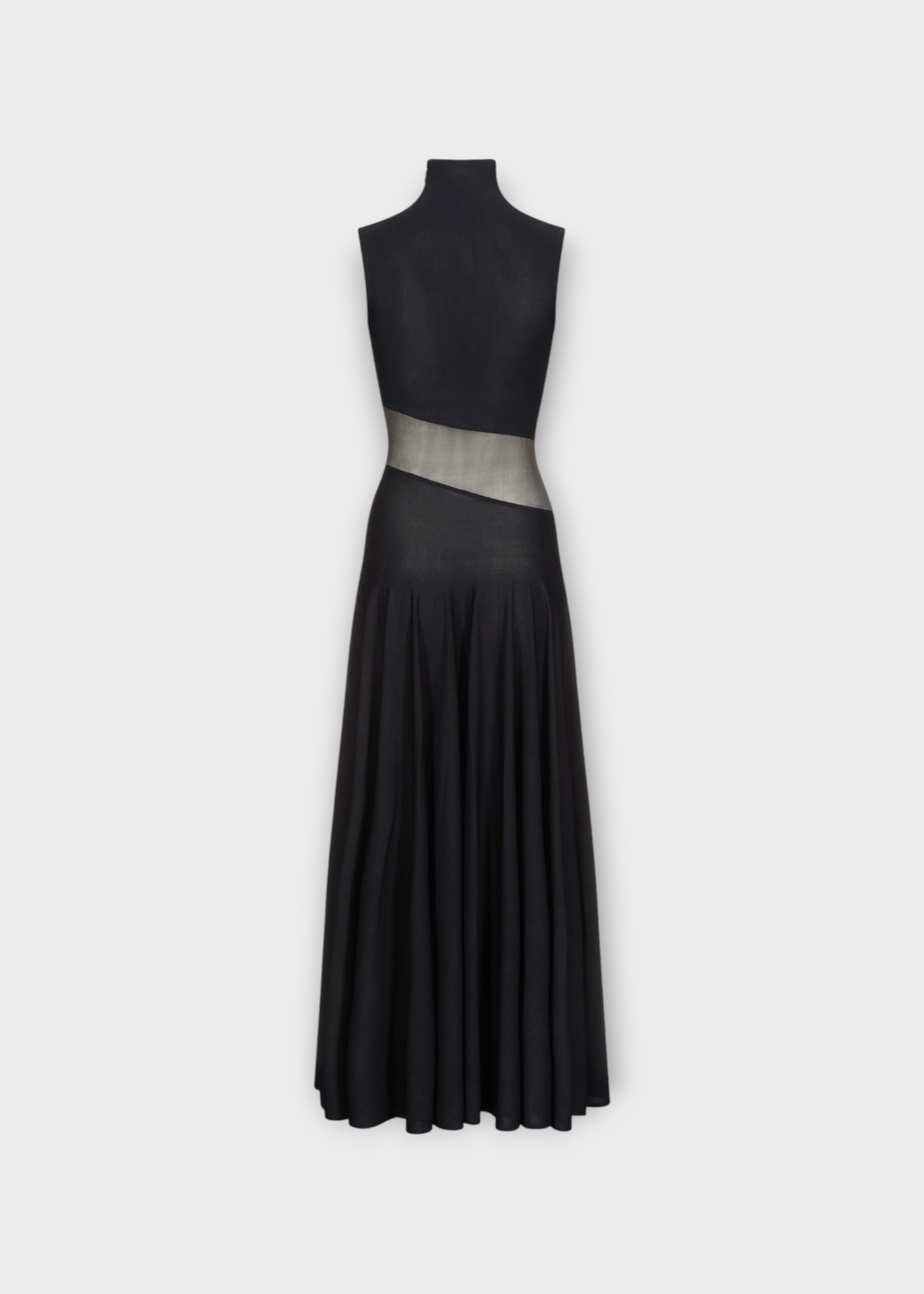 Alaia Alaia Dress, Black, Turtle Neck Sleeveless Fit Flare Dress w/ Sheer Cut Out