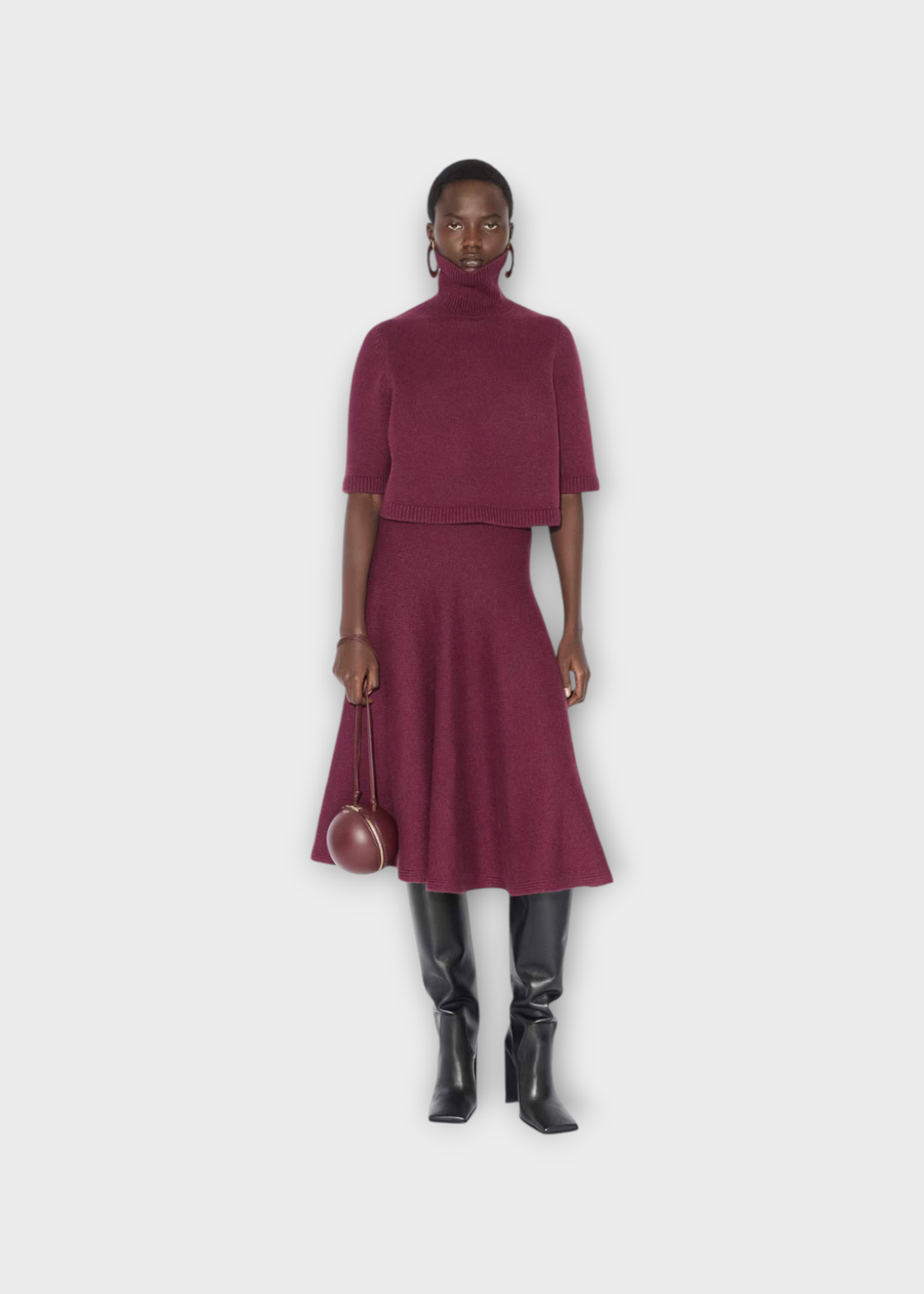 Alaia Alaia Skirt, Red, A Line Knit Flare Skirt In Bordeaux