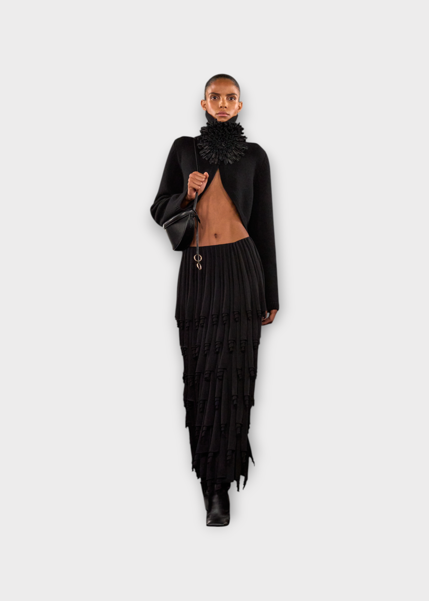 Alaia Alaia Skirt, Black, Layered Curles Skirt w/ Fringes