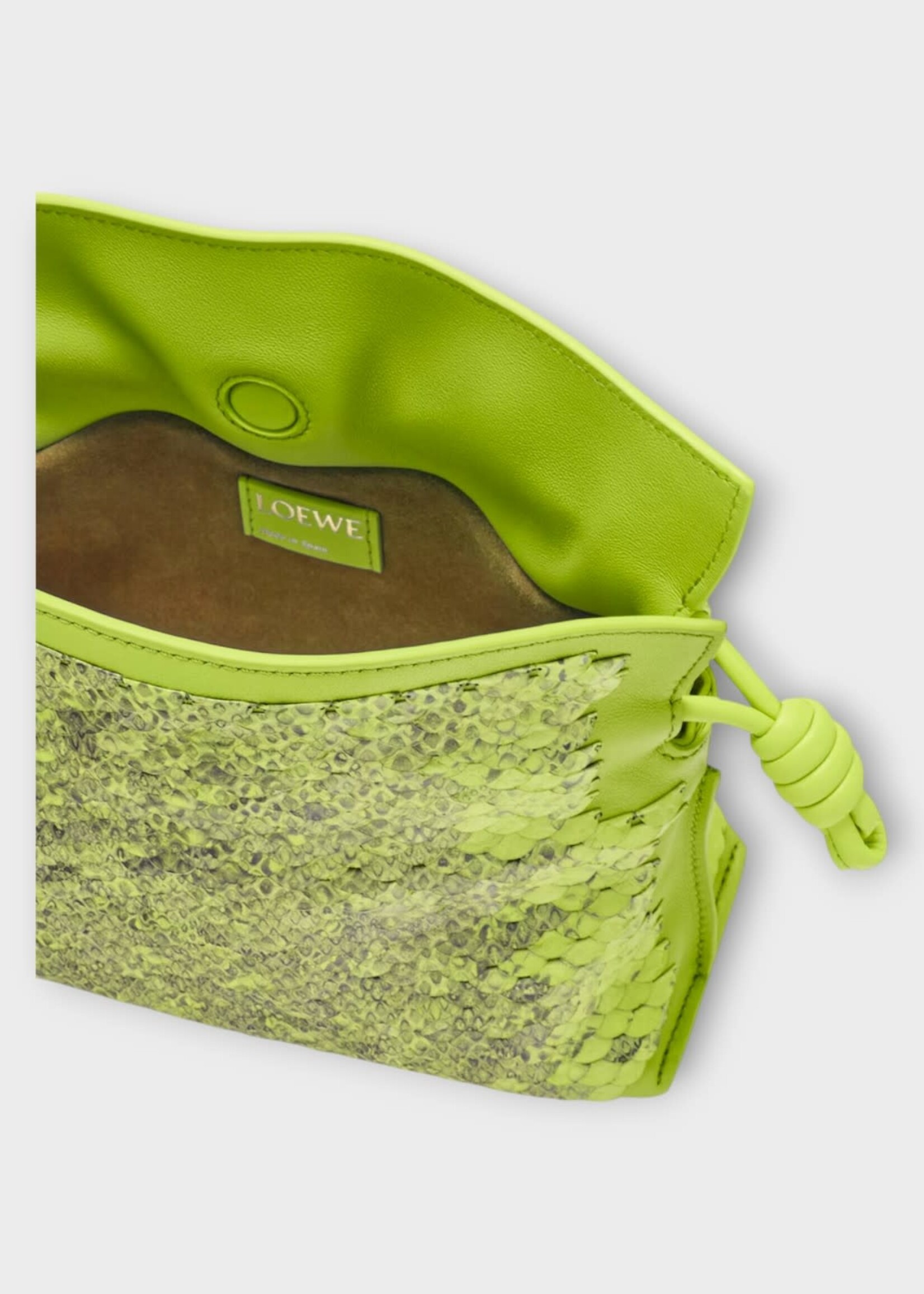 Loewe Loewe Bag, Green, Scales Python Flamenco Mini Clutch Bag In Green Bean