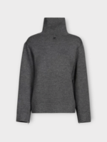 Courreges Courreges Knitwear, Grey, Turtle Neck Zipped Mockneck Bonded Sweater In Black & Grey