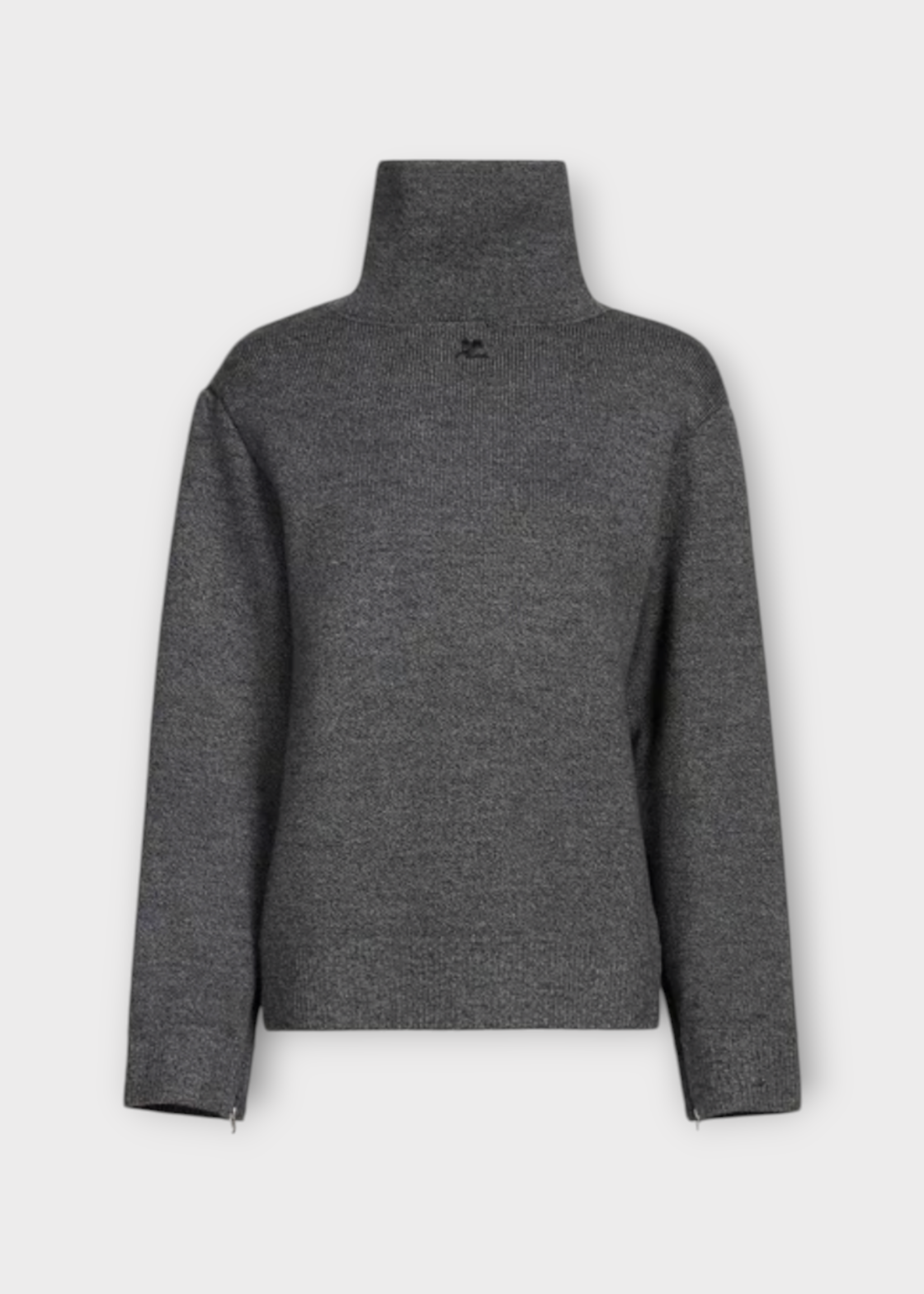 Courreges Courreges Knitwear, Grey, Turtle Neck Zipped Mockneck Bonded Sweater In Black & Grey