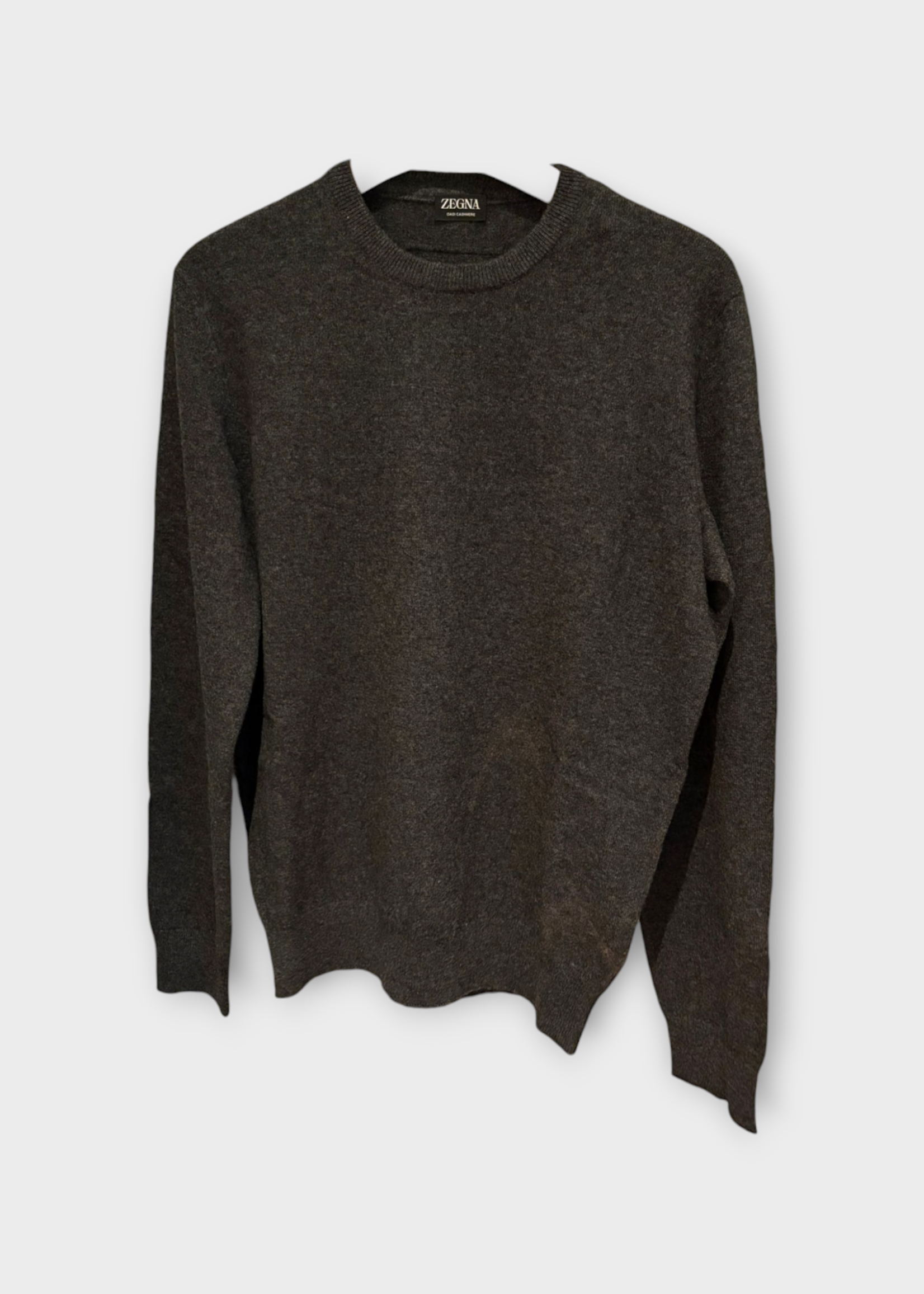 Zegna Zegna Knitwear, Grey, Cashmere Regular Fit Crew Neck Sweater in Dark Grey
