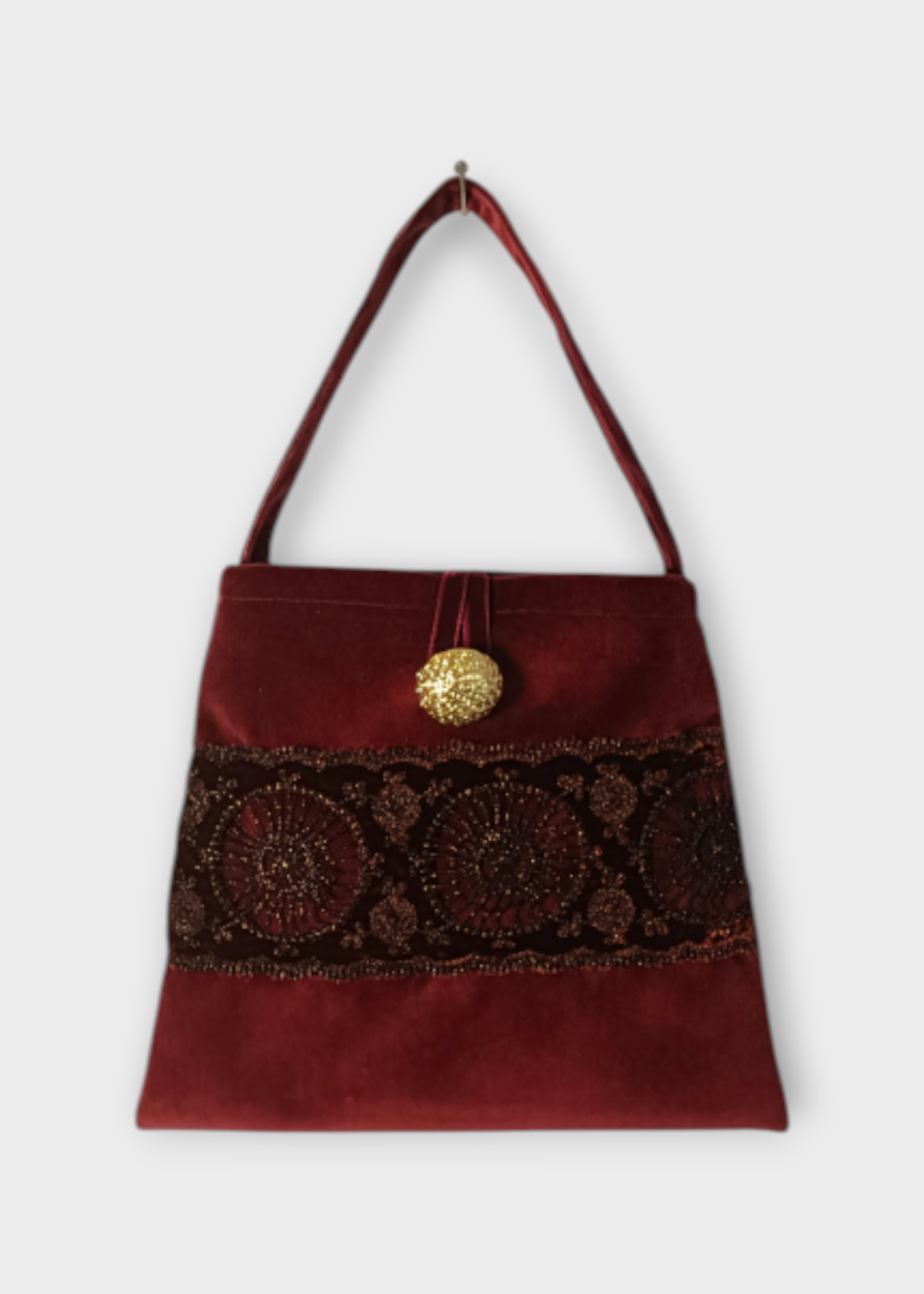 Destree Destree Bag, Red, Velvet Pouch Lace In Burgundy w/ Top Handle