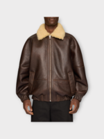 Jacquemus Jacquemus Jacket, Brown, Le Bombardier Leather Furr Collar Zipped Up Jacket In Dark Brown