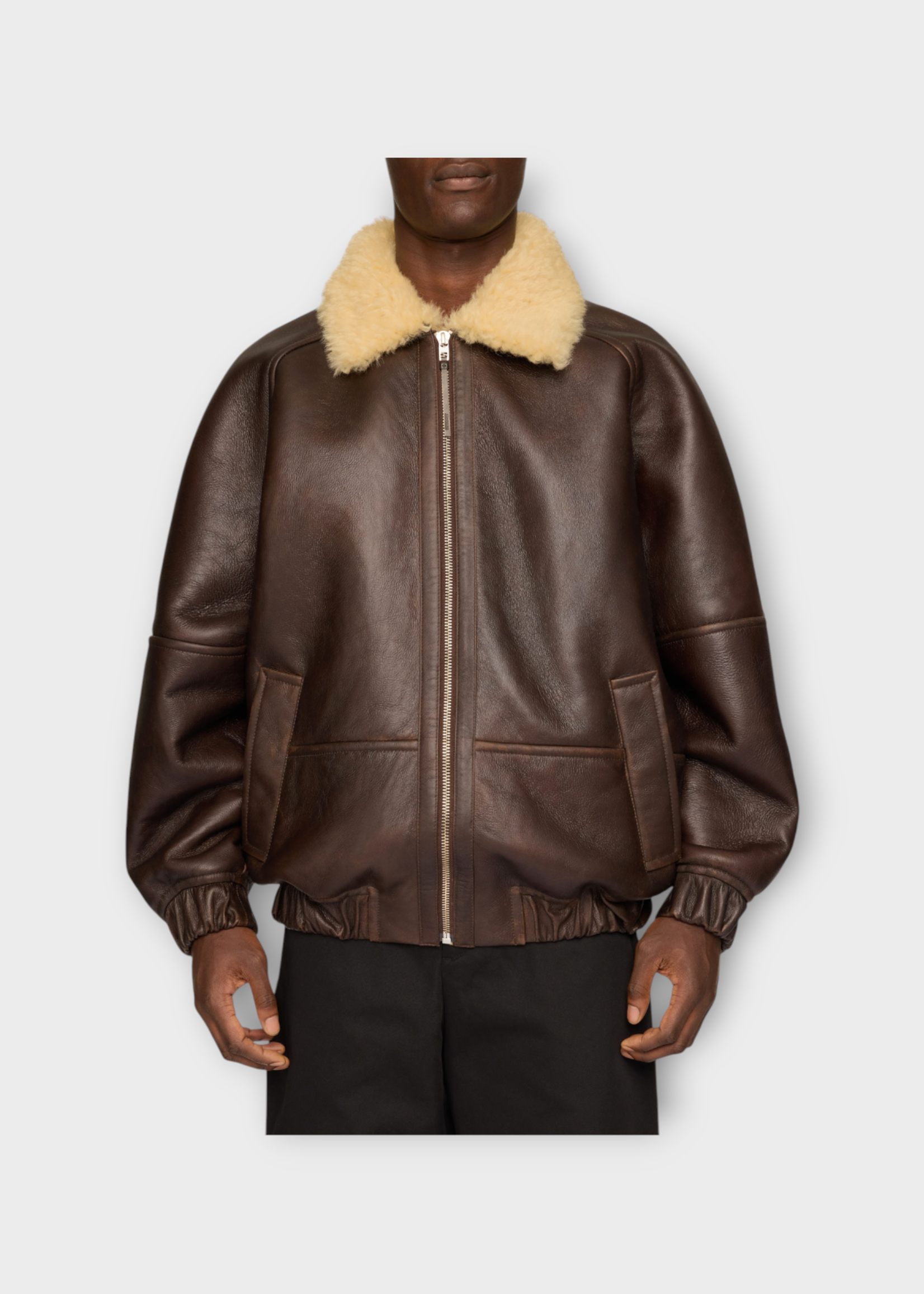 Jacquemus Jacquemus Jacket, Brown, Le Bombardier Leather Furr Collar Zipped Up Jacket In Dark Brown