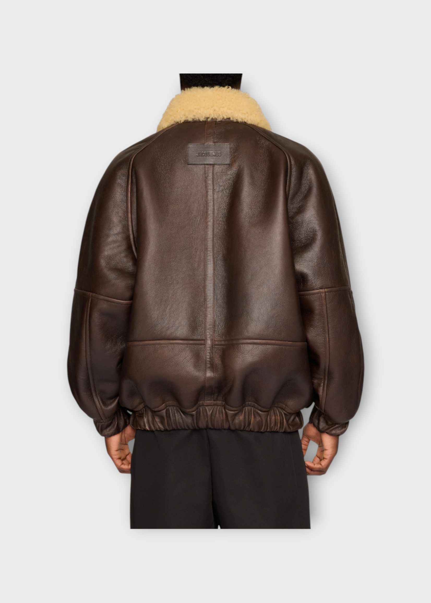 Jacquemus Jacquemus Jacket, Brown, Le Bombardier Leather Furr Collar Zipped Up Jacket In Dark Brown