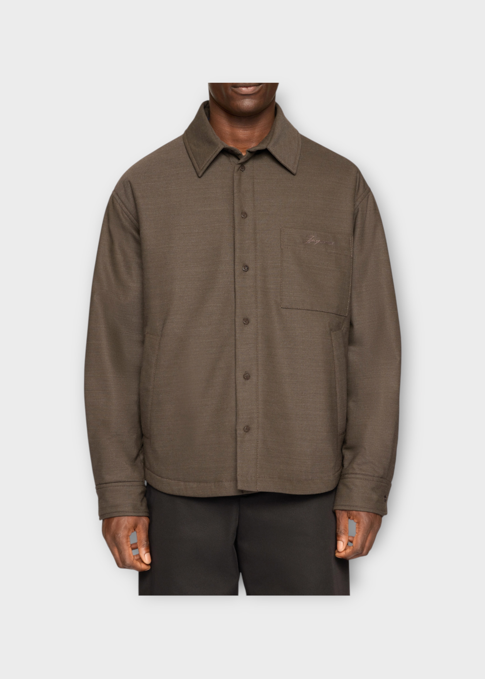 Jacquemus Jacquemus Jacket, Brown, La Chemise Boulanger Collared Button Up Overshirt Jacket In Dark Khaki