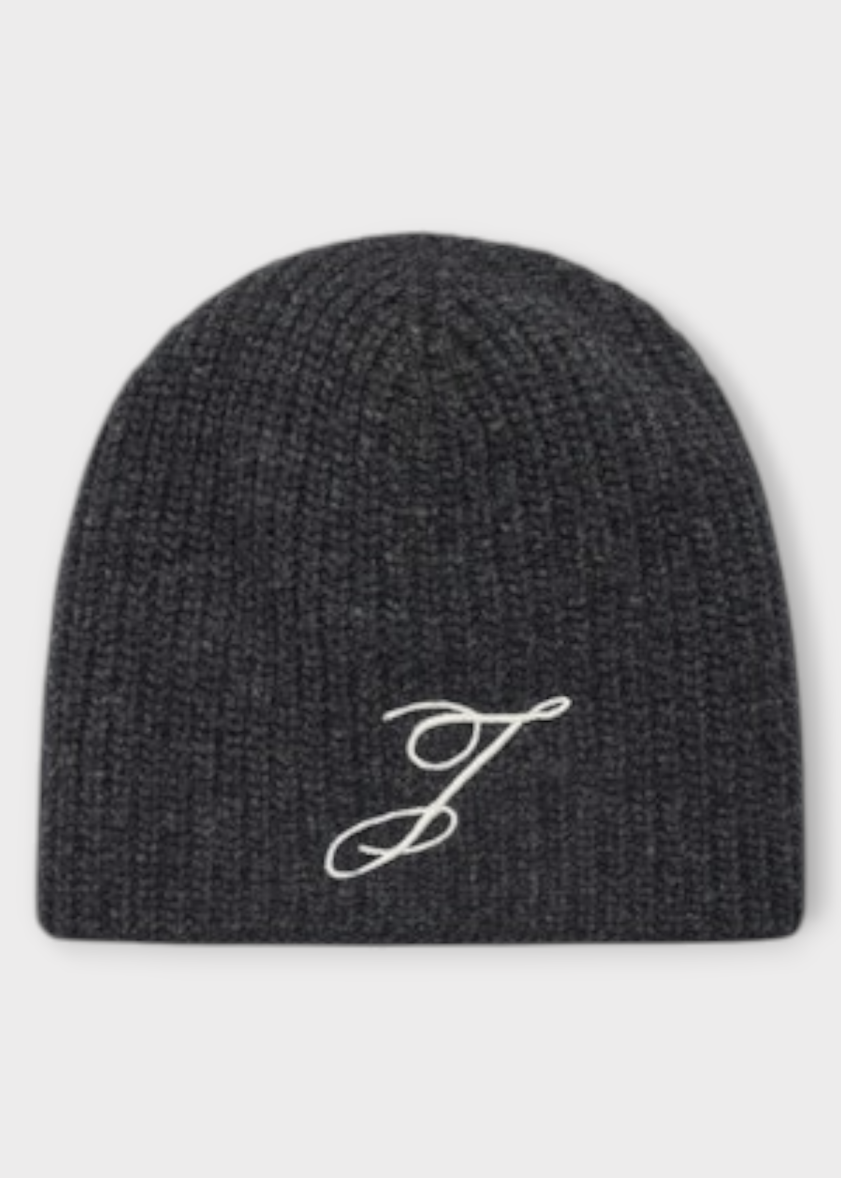 Jacquemus Jacquemus Hat, Grey, Le Bonnet Espiral Merino Wool Ribbed Beanie In Dark Grey w/ Embroidery