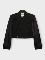 Noir Kei Ninomiya Noir Kei Ninomiya Jacket, Black, Wool Gabardine Double Breasted Cropped Blazer in Black