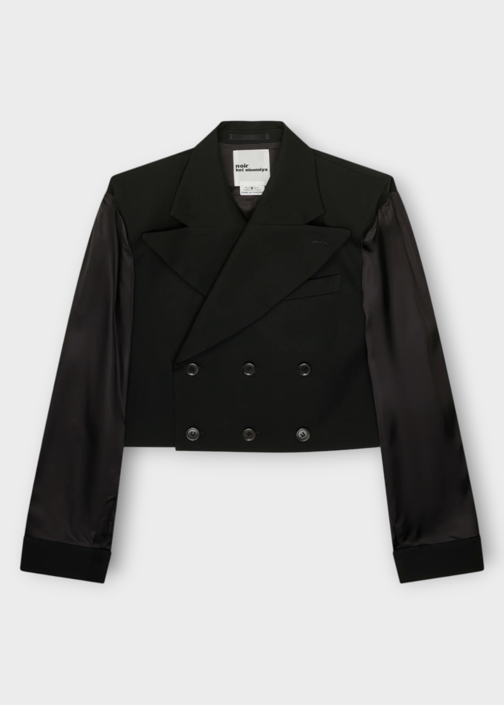 Noir Kei Ninomiya Noir Kei Ninomiya Jacket, Black, Wool Gabardine Double Breasted Cropped Blazer in Black