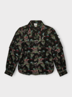 Noir Kei Ninomiya Noir Kei Ninomiya Shirt, Print, Cotton Jacquard Voluminous Collar Shirt in Black & Multi w/ Floral Pattern