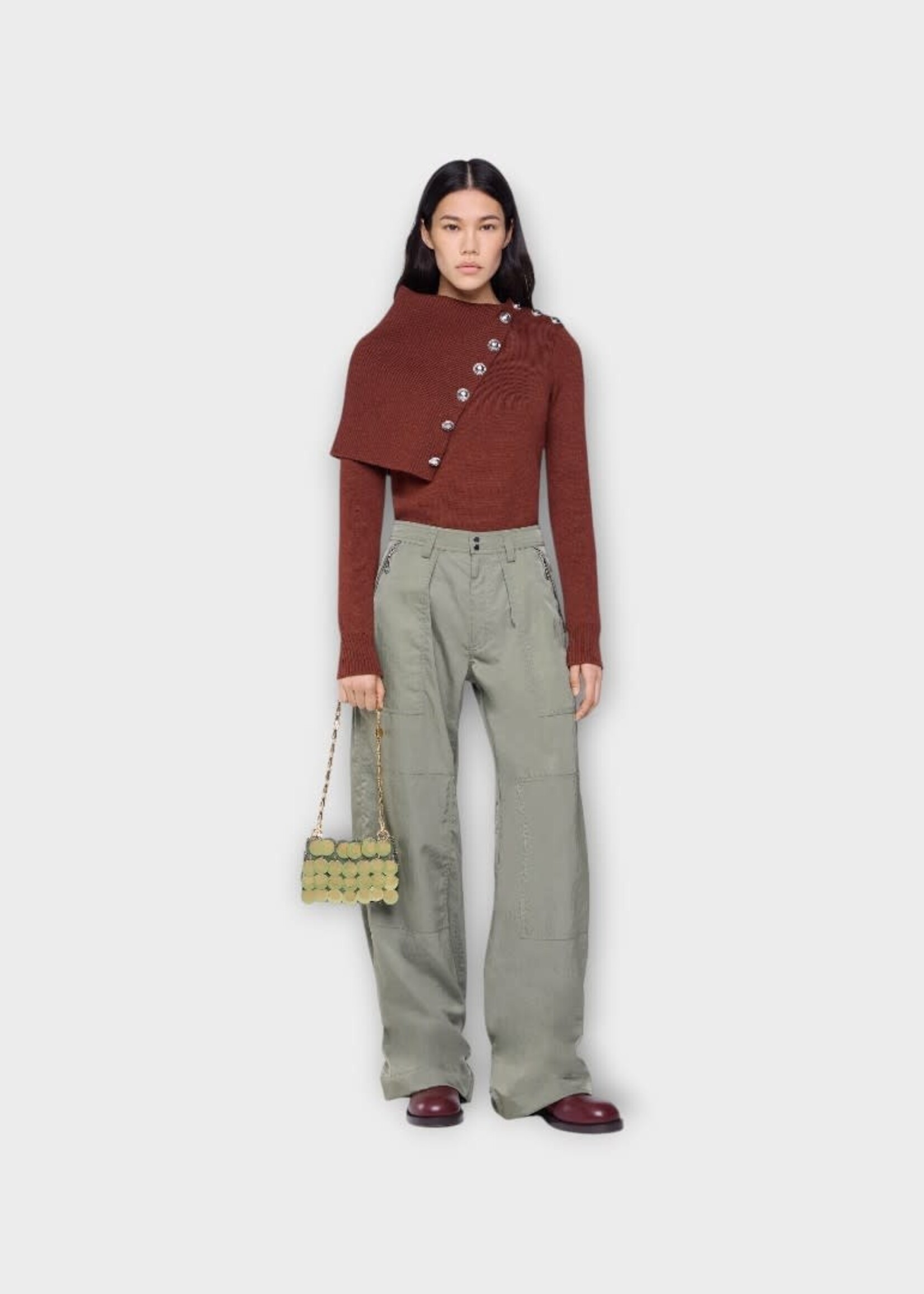 Rabanne Rabanne Trousers, Green, Technical Mid Waist Straight Leg Cargo Pants In Parka Green