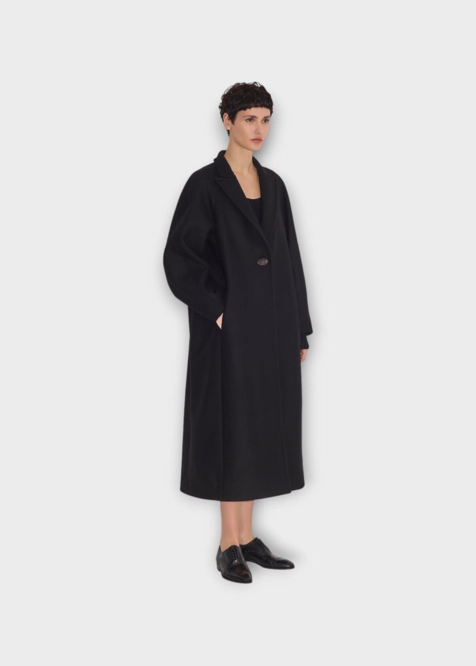 Partow Partow Coat, Black, Molly Virgin Wool Collared Single Breasted Coat In Black
