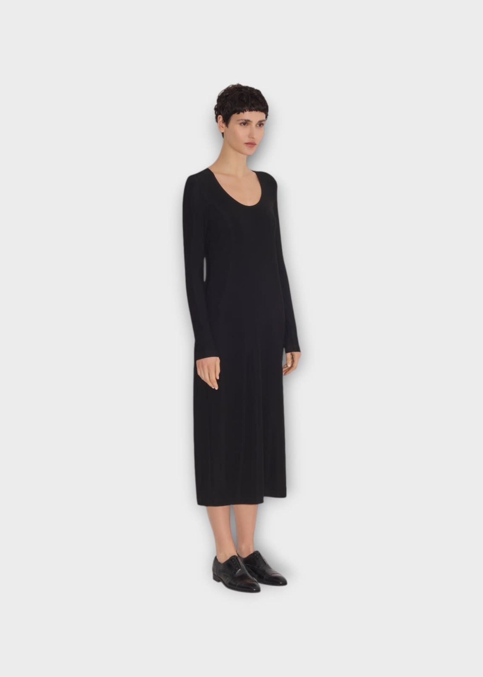 Partow Partow Dress, Black, Tina Crew Neck Long Sleeve Jersey Midi Dress In Black