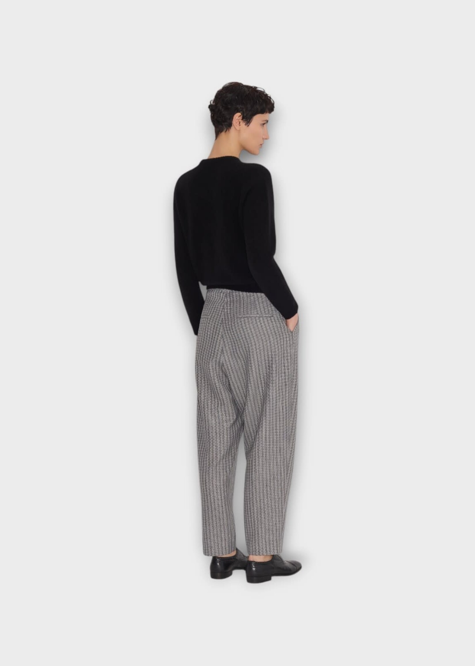 Partow Partow Trousers, Print, Rosen Double Pleated Tailored Pants In Dark Grey Stripe